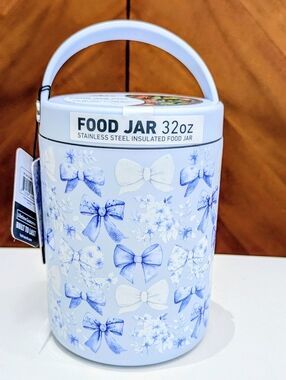 New Hydrapeak Food Jar Blue Coquette Ribbons  Bows Insulated Lunch Container